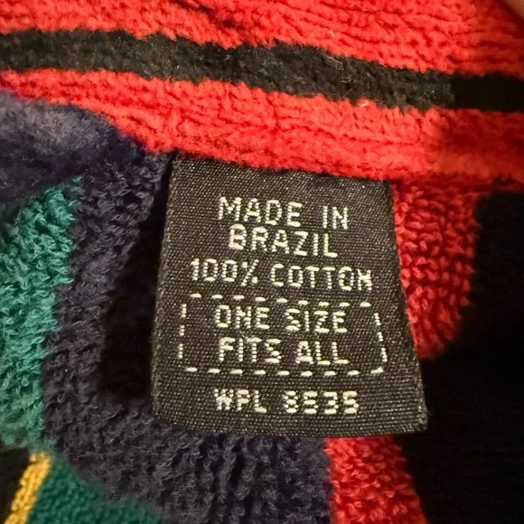 Striped Terry Cloth Bathrobe in Navy, Red, Green - Picture 2 of 2